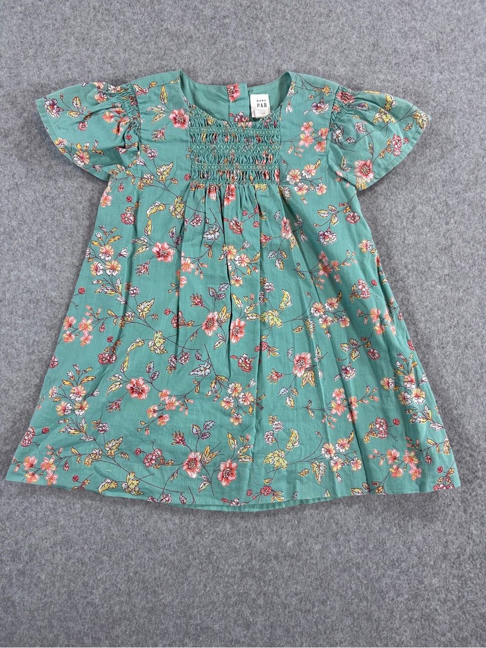 GAP Teal Green Floral Smocked Kids Dress